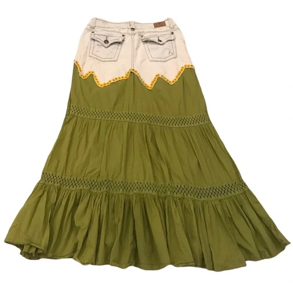Hydraulic Curvy LOLA Fit Hippy Denim Cotton Lace Maxi Daisy Trim Skirt Size  7/8 - Picture 2 of 7